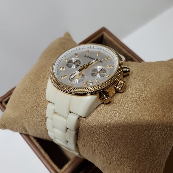 Michael Kors MK5189 White Ceramic Dial Yellow Gold Bezel Watch main image 4